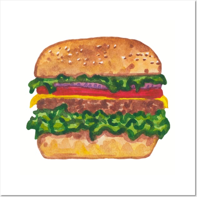 Watercolor tasty burger Wall Art by deadblackpony